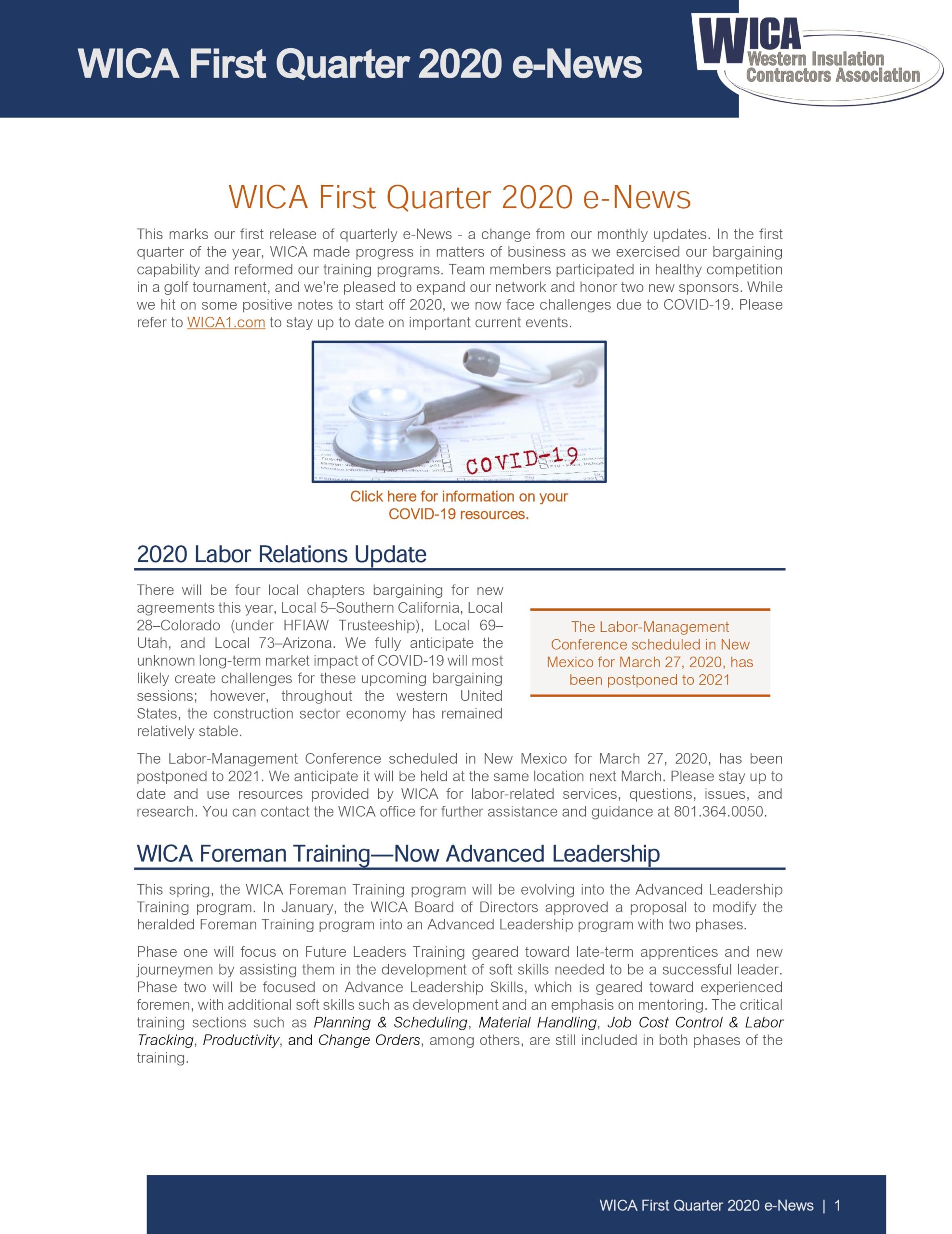 WICA Q1 e-Newsletter – WICA